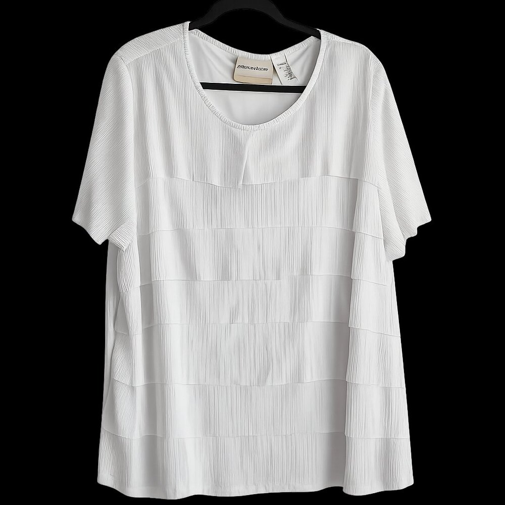 Alfred Dunner White Layered Blouse Women's 3X Textured Short Sleeve Top
